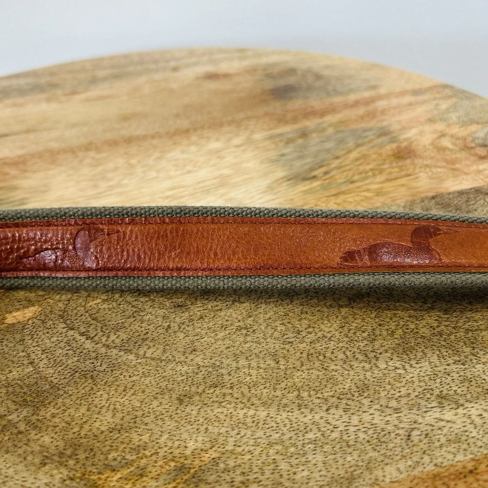 Vintage L.L. Bean Mens Field Belt Canvas Leather Duck Stamped Brass Buckle